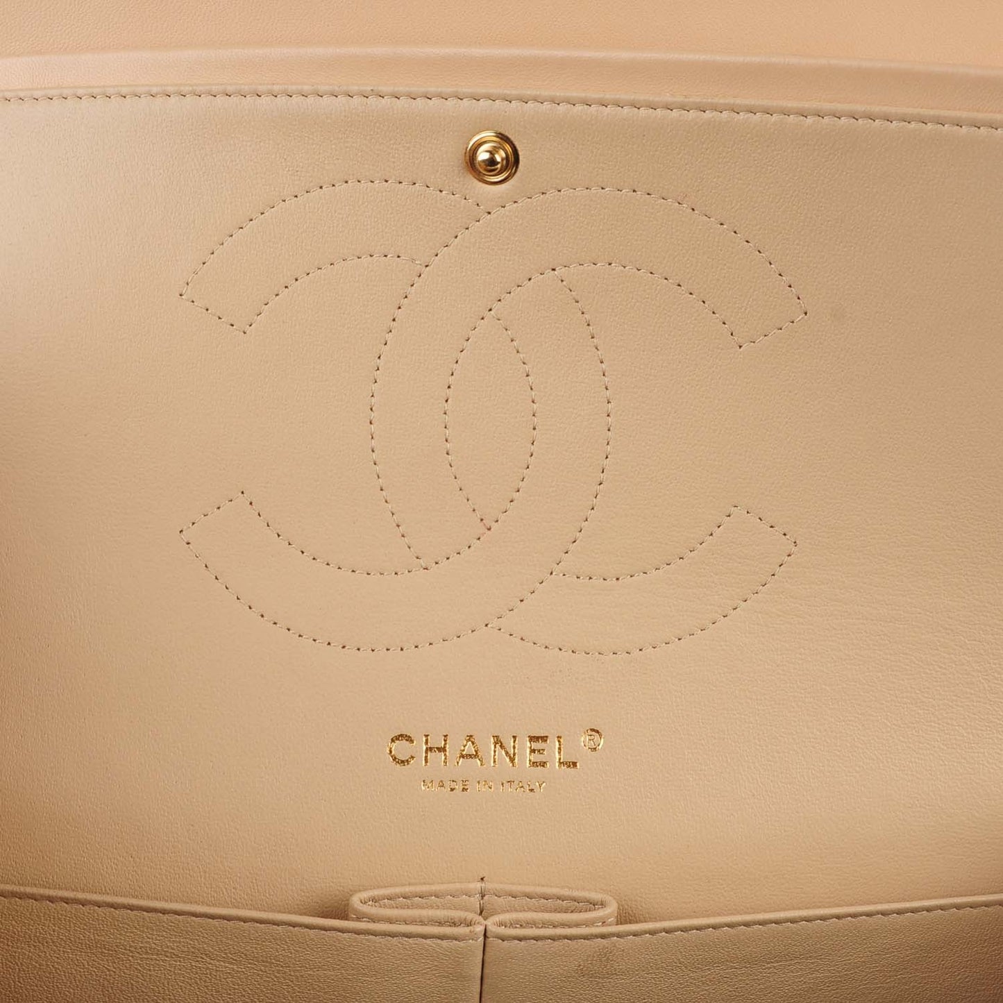 Lambskin Quilted Jumbo Double Flap Beige