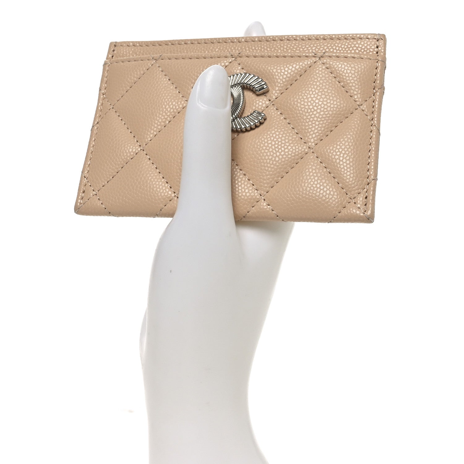Chanel Caviar Quilted Textured CC Card Holder Beige 3 of 16