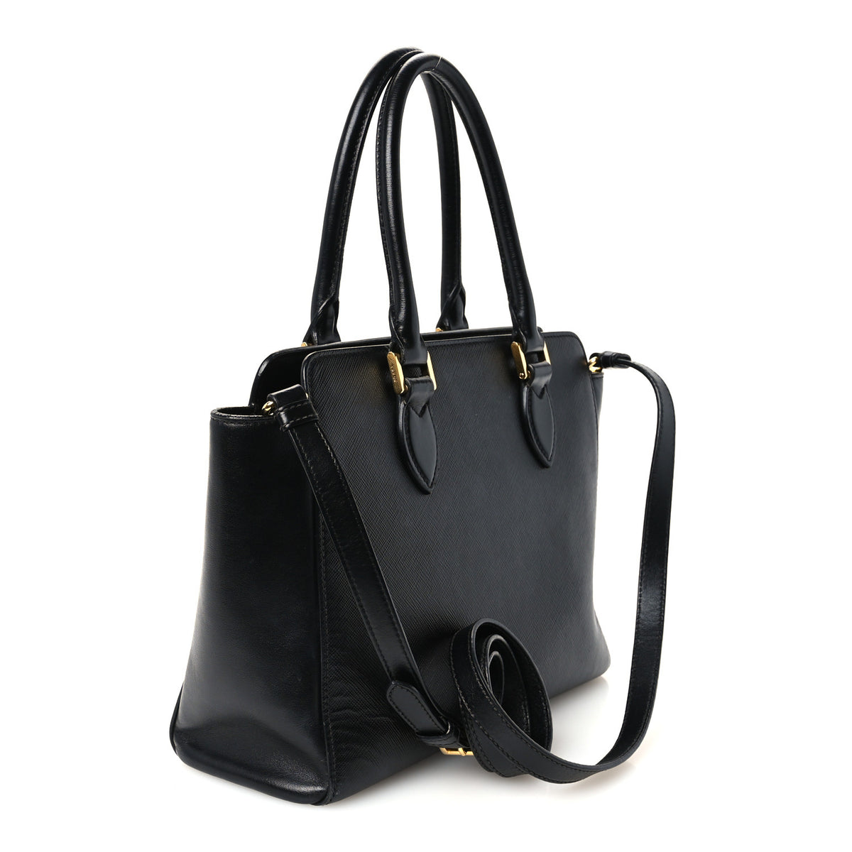 Saffiano Soft Calfskin Small Zippered Tote Black