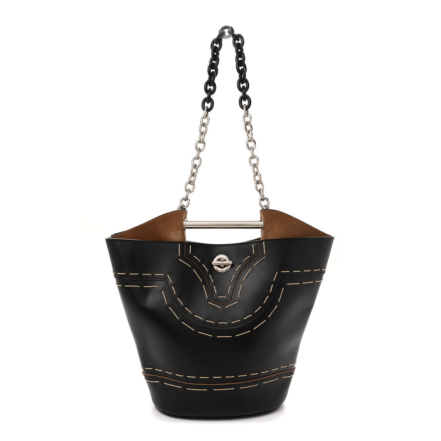 Balenciaga Calfskin Pickstitch Mini Top Handle Bucket Bag Black 1 of 15