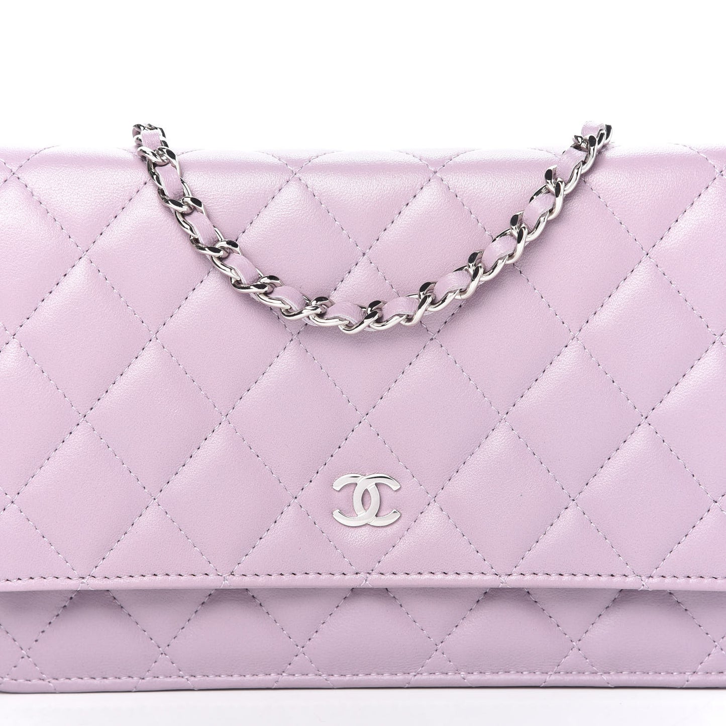 Lambskin Quilted Wallet On Chain WOC Light Purple
