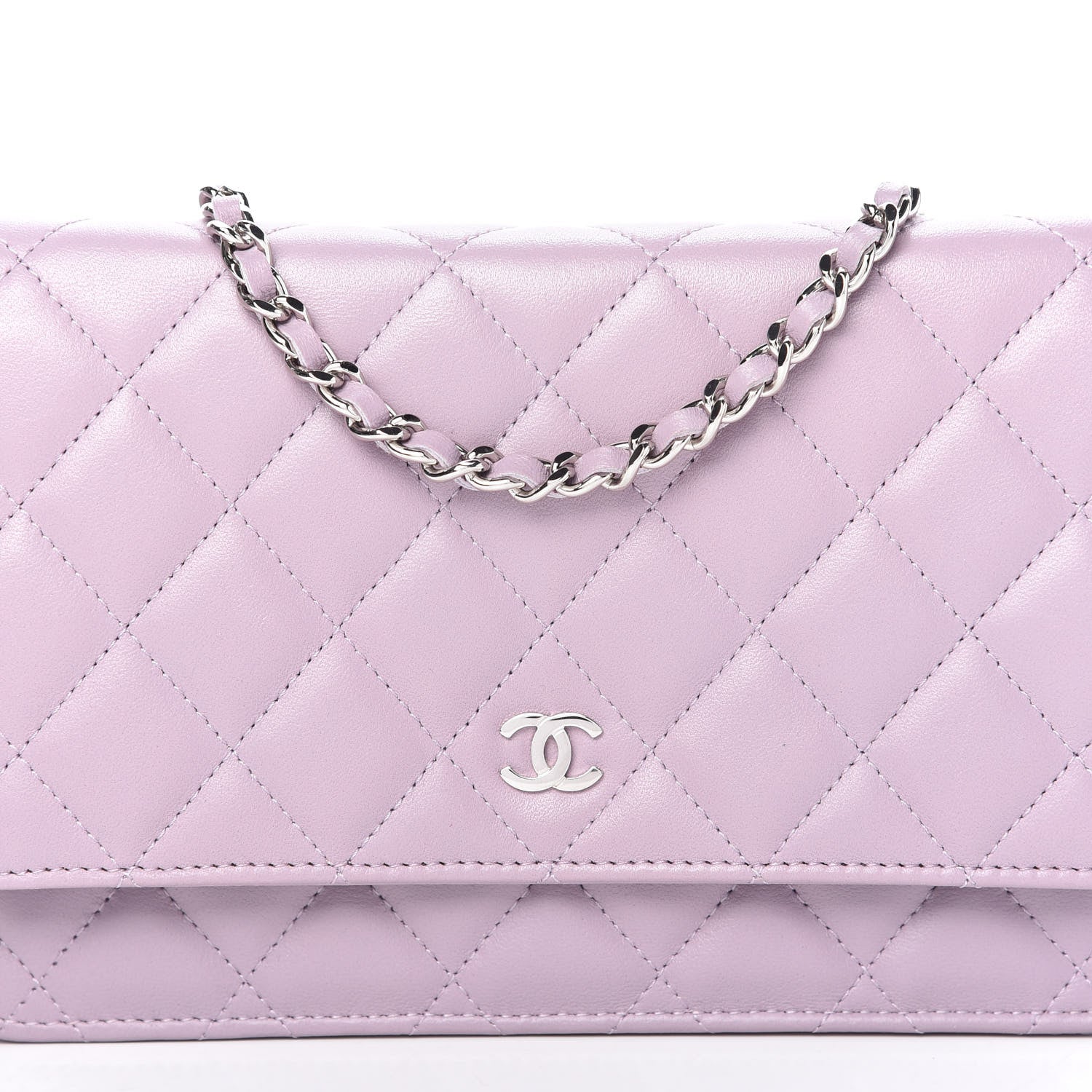 Chanel Lambskin Quilted Wallet On Chain WOC Light Purple 11 of 12
