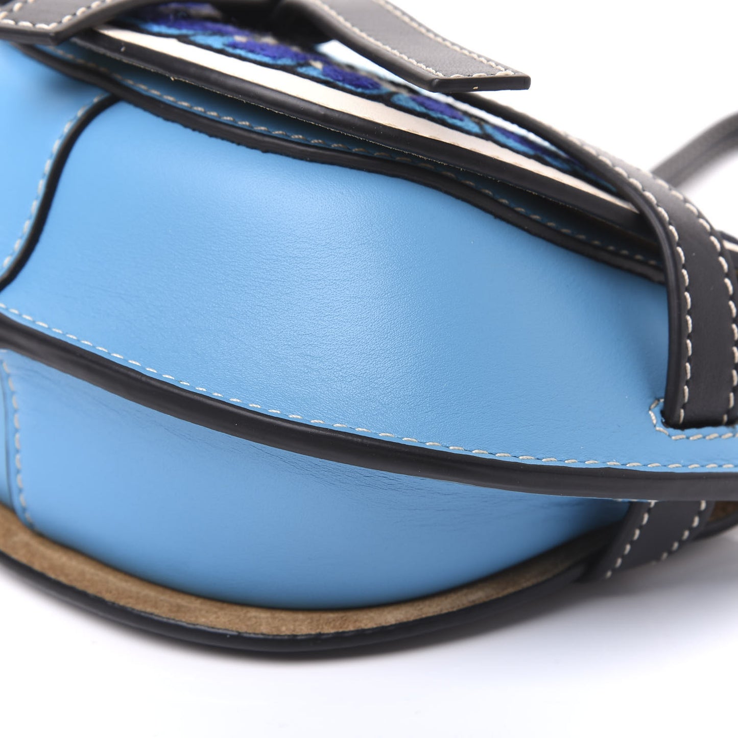 Grained Calfskin Floral Mini Gate Crossbody Bag Peacock Blue