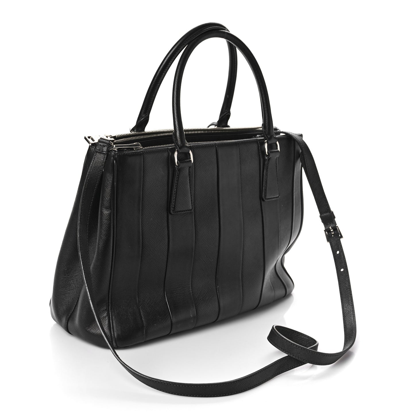 Saffiano City Calf Medium Galleria Double Zip Tote Black
