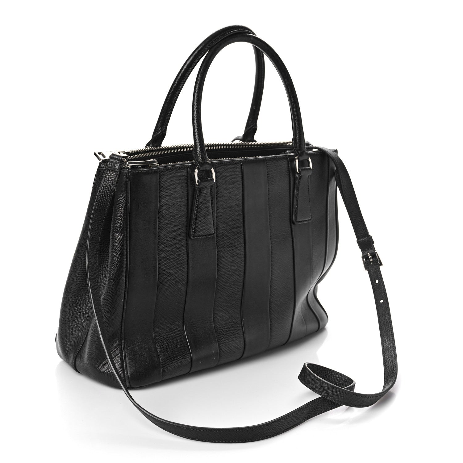 Prada Saffiano City Calf Medium Galleria Double Zip Tote Black 2 of 11