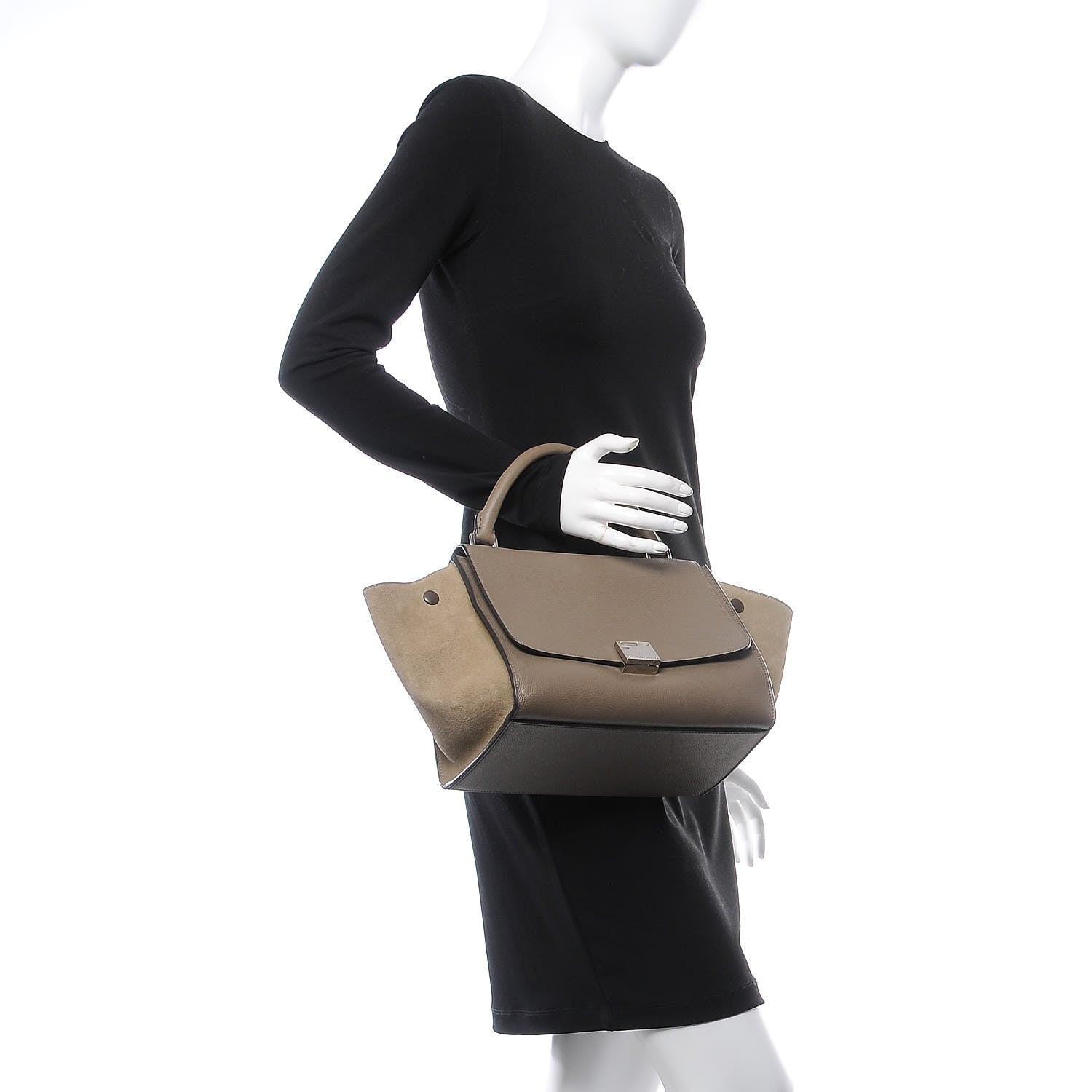 Celine Drummed Calfskin Suede Small Trapeze Souris 2 of 7