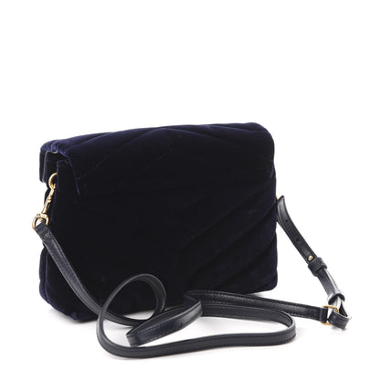Saint Laurent Velvet Y Quilted Monogram Toy Loulou Crossbody Navy 3 of 11