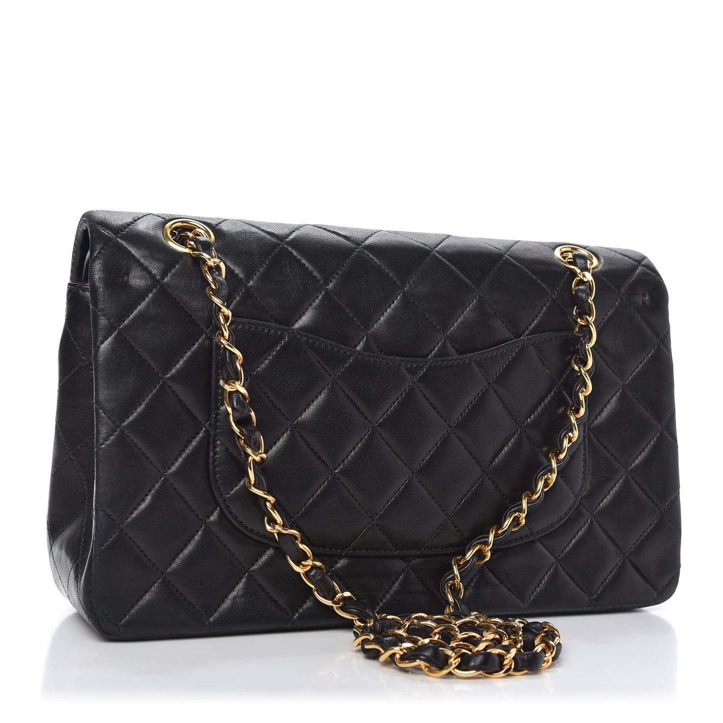 Lambskin Quilted Medium Double Flap Black
