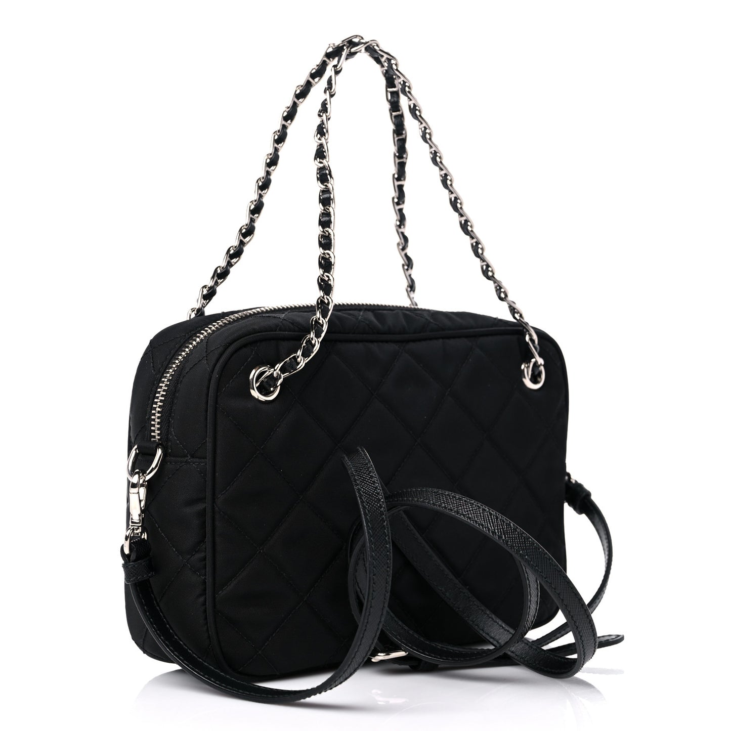 Nylon Tessuto Impuntu Quilted Bandoliera Crossbody Bag Black