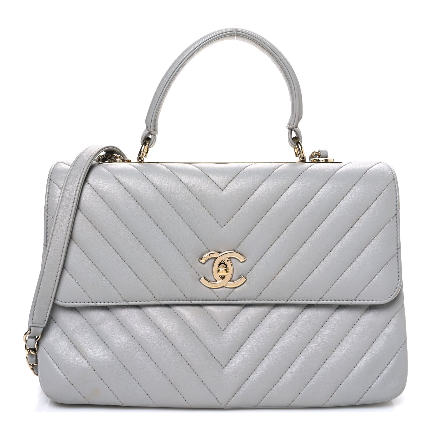 Lambskin Chevron Quilted Medium Trendy CC Dual Handle Flap Bag Grey