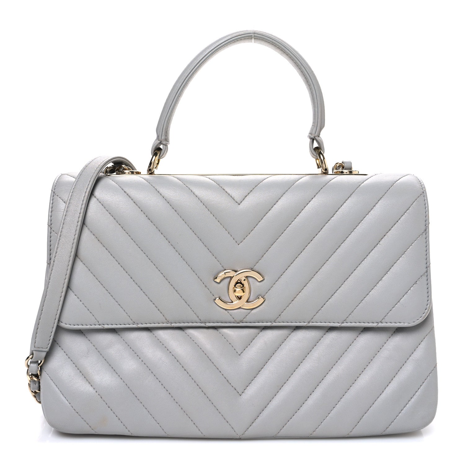 Chanel Lambskin Chevron Quilted Medium Trendy CC Dual Handle Flap Bag Grey 1 of 11