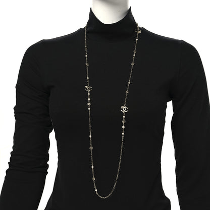 Chanel Crystal Pearl CC Flower Charms Long Necklace Light Gold 2 of 4