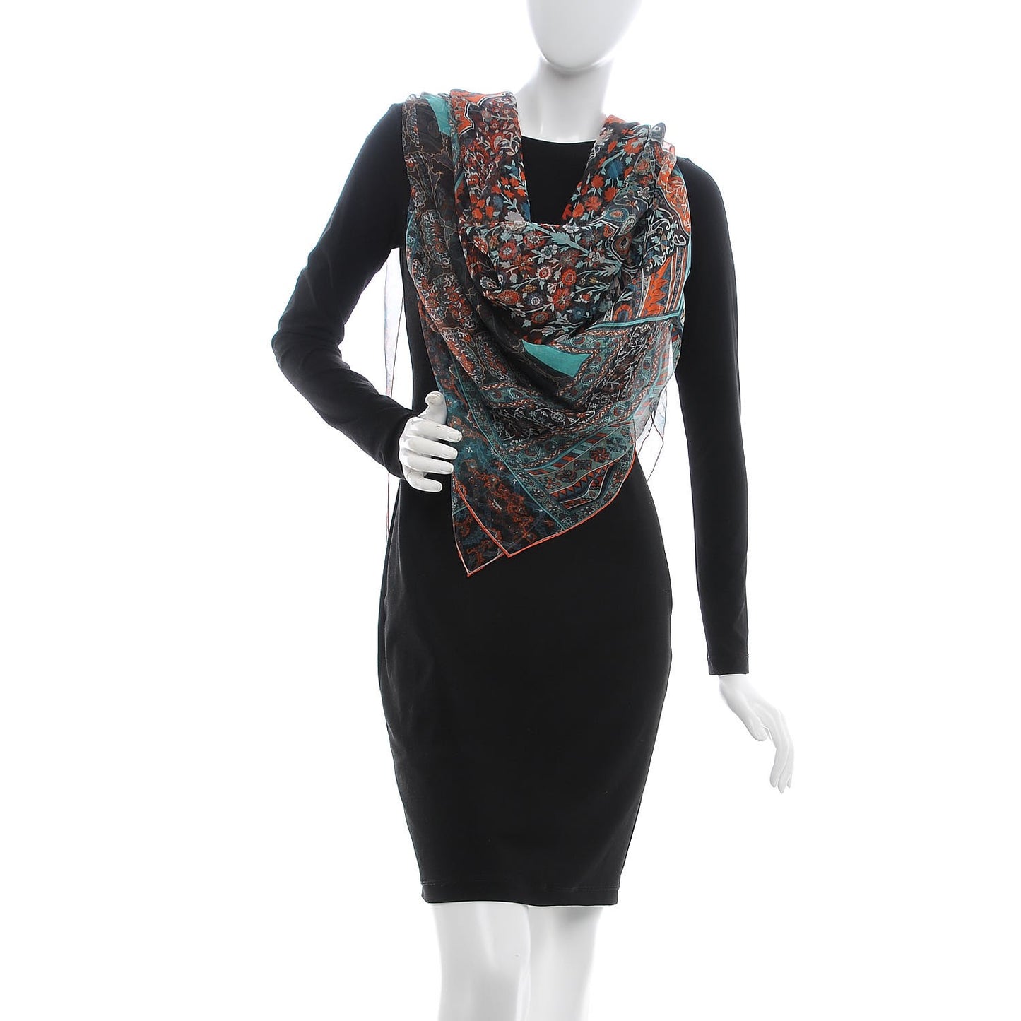 Silk Mousseline Tapis Persans Shawl 140 Orange Turquoise Saumon