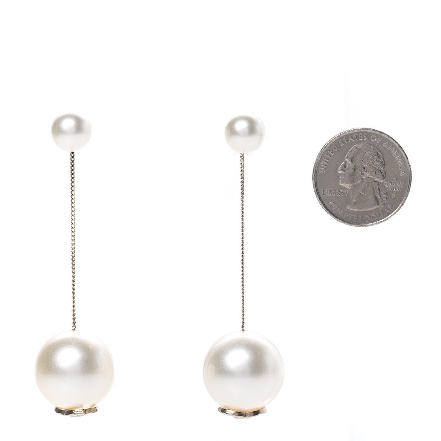 Pearl CC Chain Drop Earrings Gold