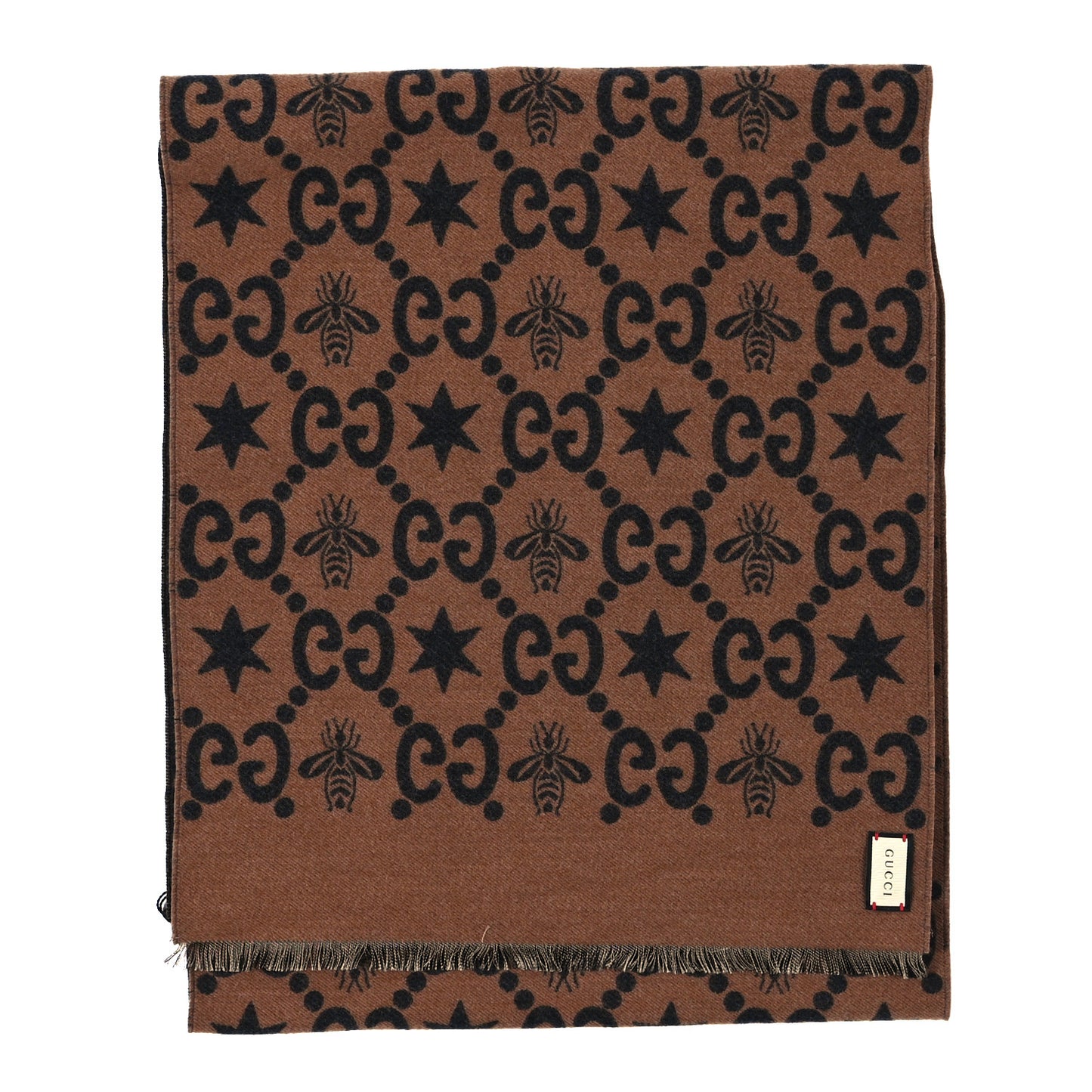 Wool Silk GG Monogram Fly Constellation Scarf Brown Black