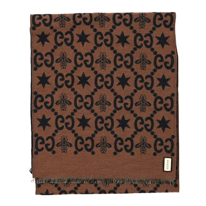 Gucci Wool Silk GG Monogram Fly Constellation Scarf Brown Black 2 of 3