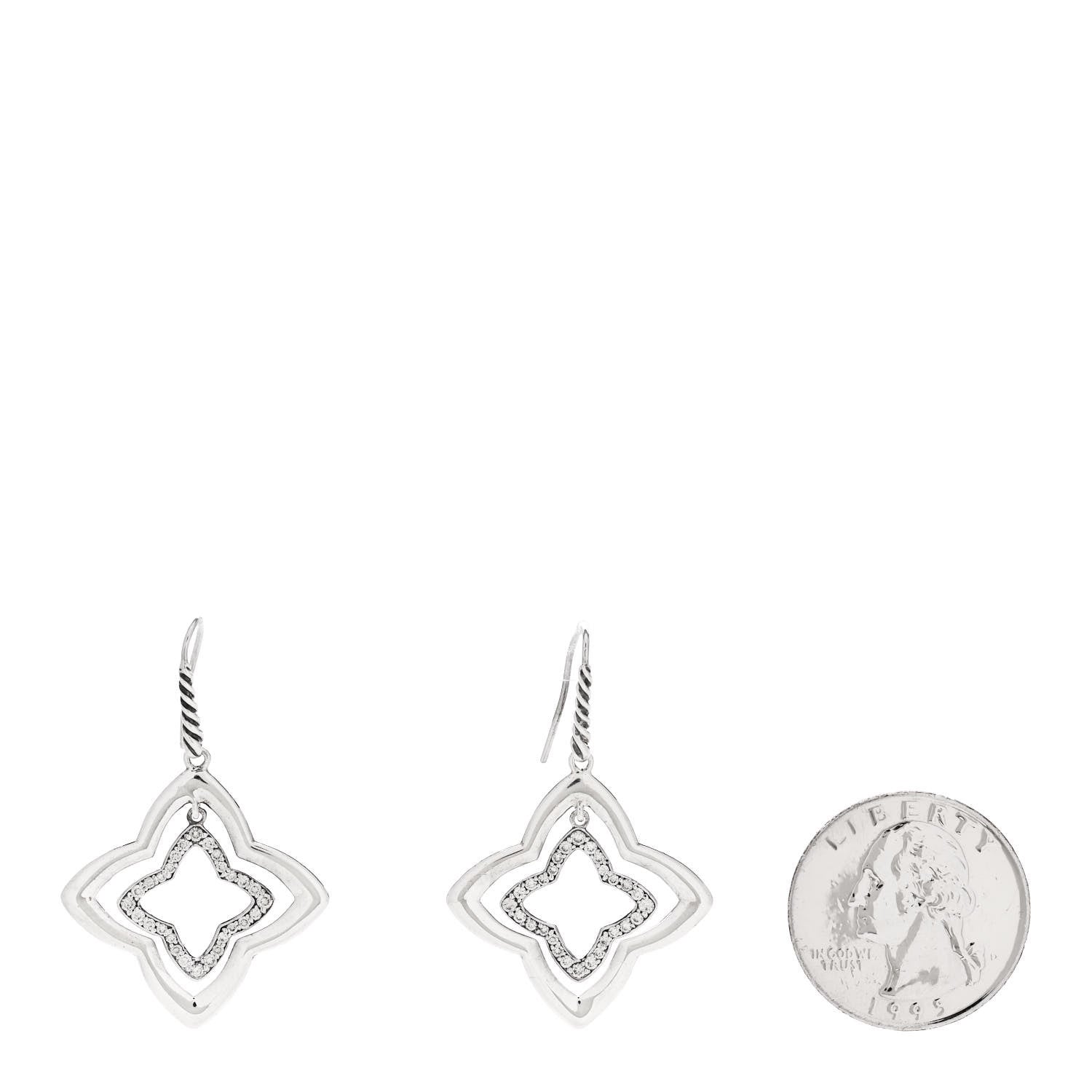 David Yurman Sterling Silver Diamond Quatrefoil Earrings 4 of 4
