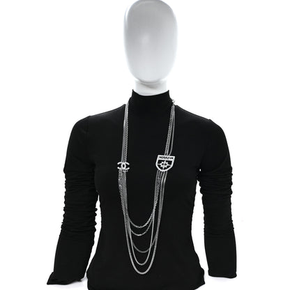 Chanel Baguette Crystal CC Shield Multi Strand Long Chain Necklace Silver 2 of 5