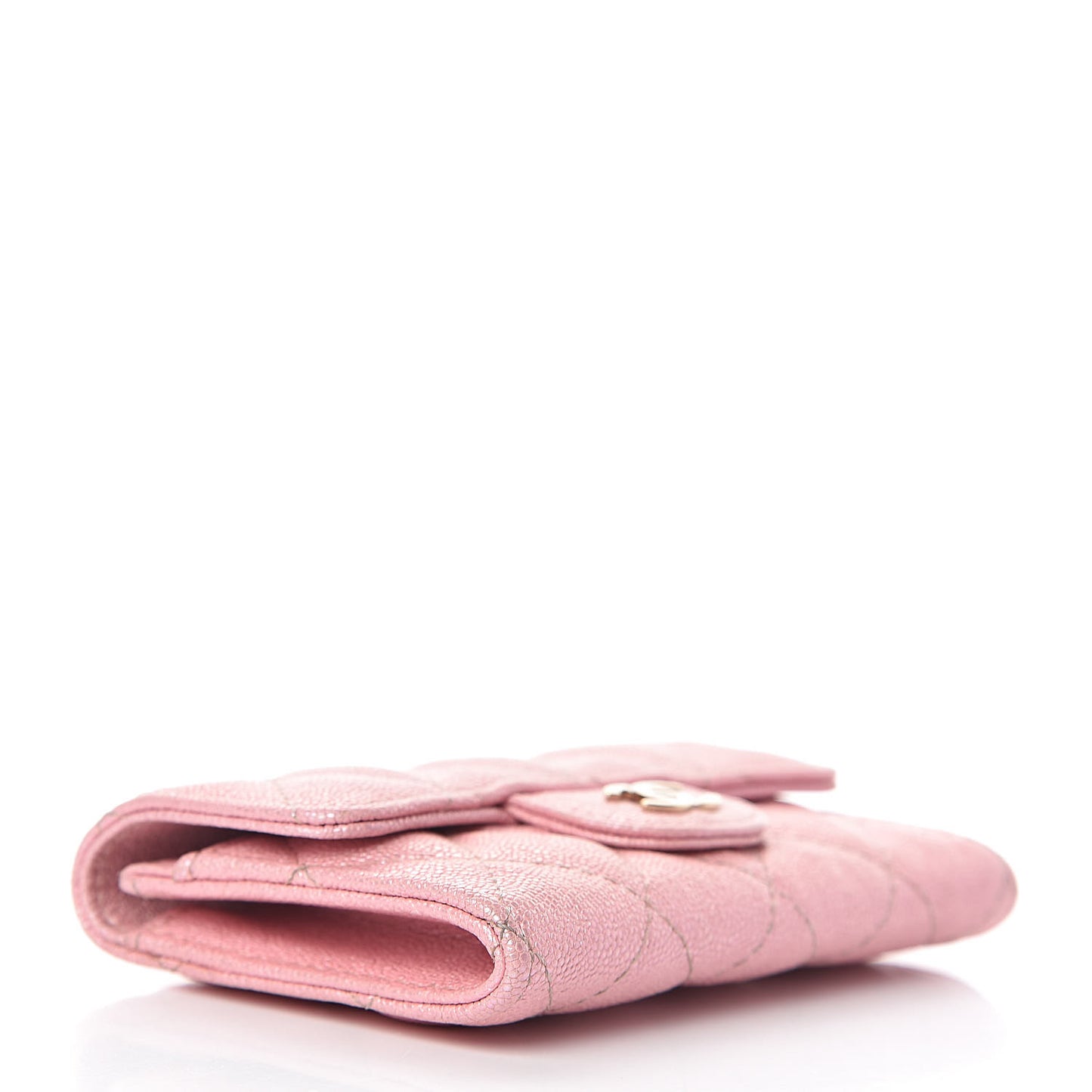 Iridescent Caviar Quilted Flap Card Holder Rose Pink