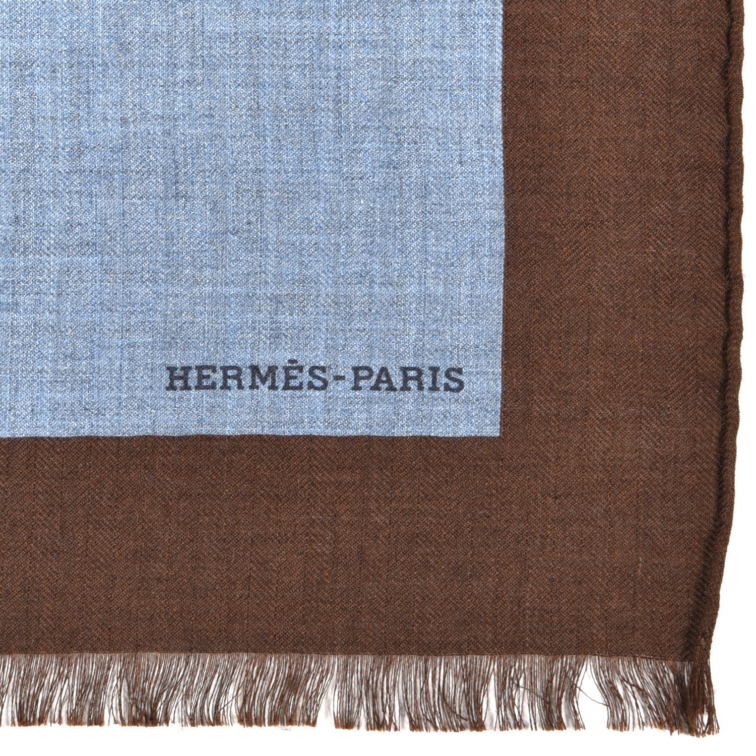 Hermes Cashmere Silk H Quadrige II Stole Bleu Chine Marron 5 of 5