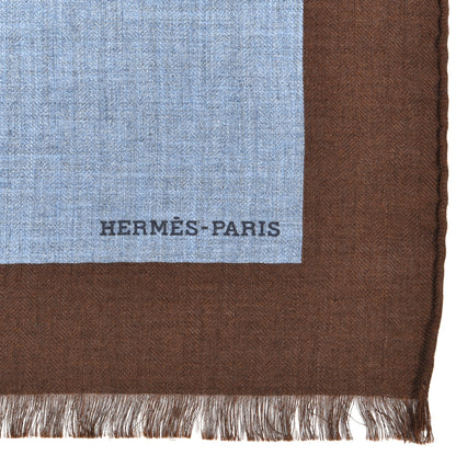 Hermes Cashmere Silk H Quadrige II Stole Bleu Chine Marron 5 of 5