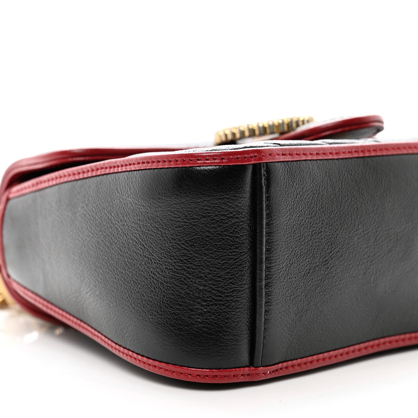 Vintage Effect Calfskin Matelasse Diagonal Mini Torchon GG Marmont Top Handle Shoulder Bag Black Romantic Cherry