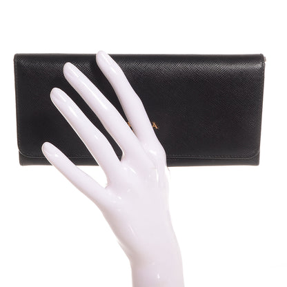 Prada Saffiano Metal Continental Flap Wallet Nero Black 2 of 8