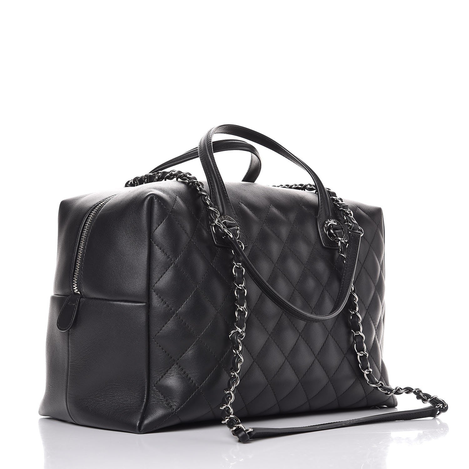 Chanel Calfskin Quilted Feather Weight Bowling Bag Black 3 of 13
