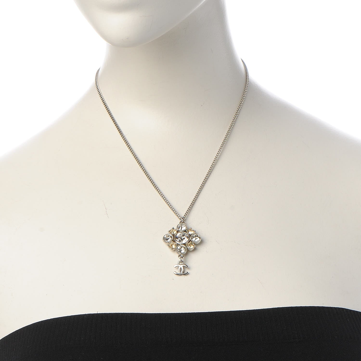 Chanel Crystal CC Pendant Necklace Silver 2 of 6
