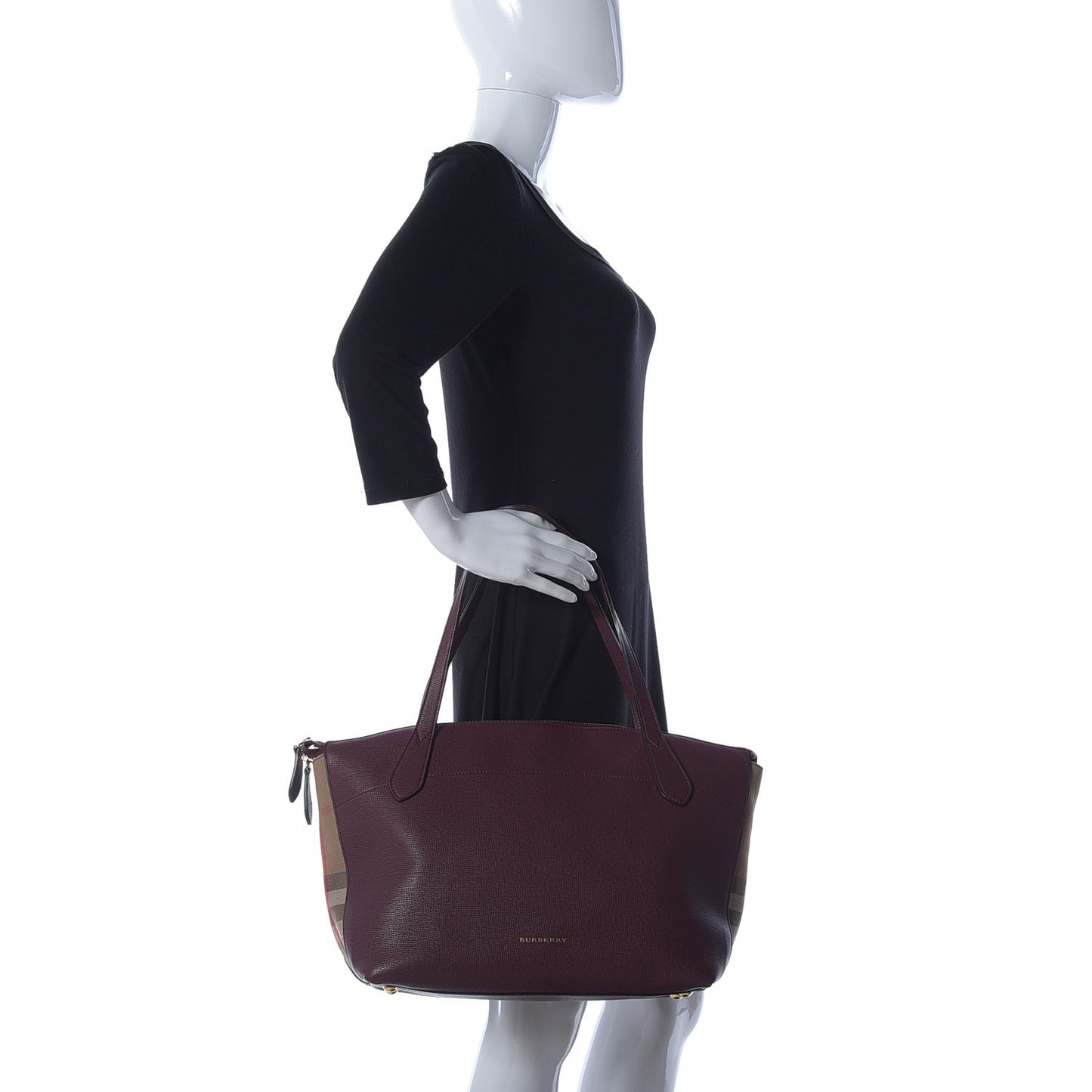Derby Calfskin House Check Medium Welburn Tote Mahogany Red