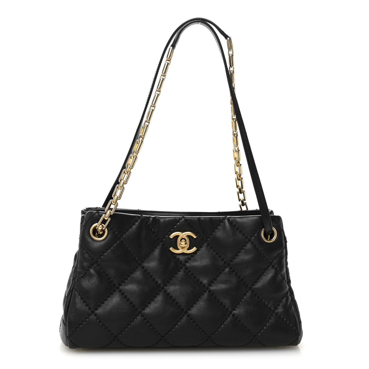 Chanel Calfskin Stitched Small Retro Chain Tote Black 1 of 12