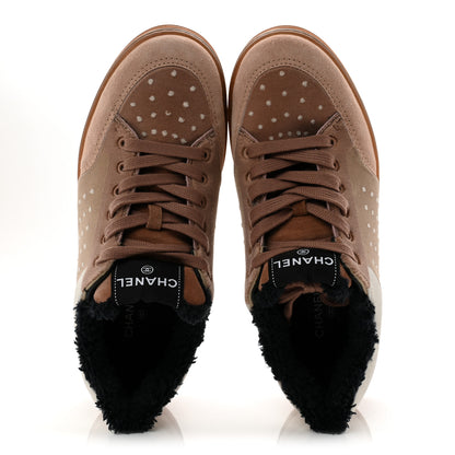 Chanel Fabric Suede Calfskin Logo Sneakers 40 Light Beige 5 of 9