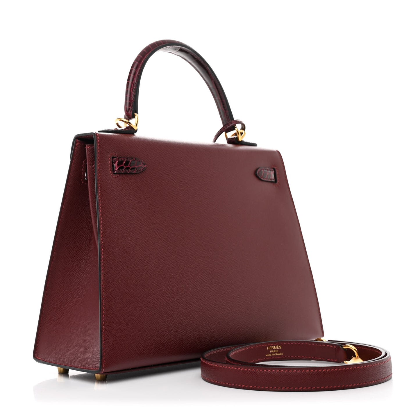 Madame Calfskin Shiny Alligator Kelly Sellier Touch 25 Rouge H