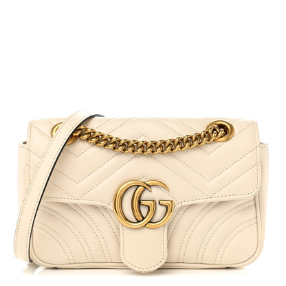 Gucci Calfskin Matelasse Mini GG Marmont Shoulder Bag White 1 of 11