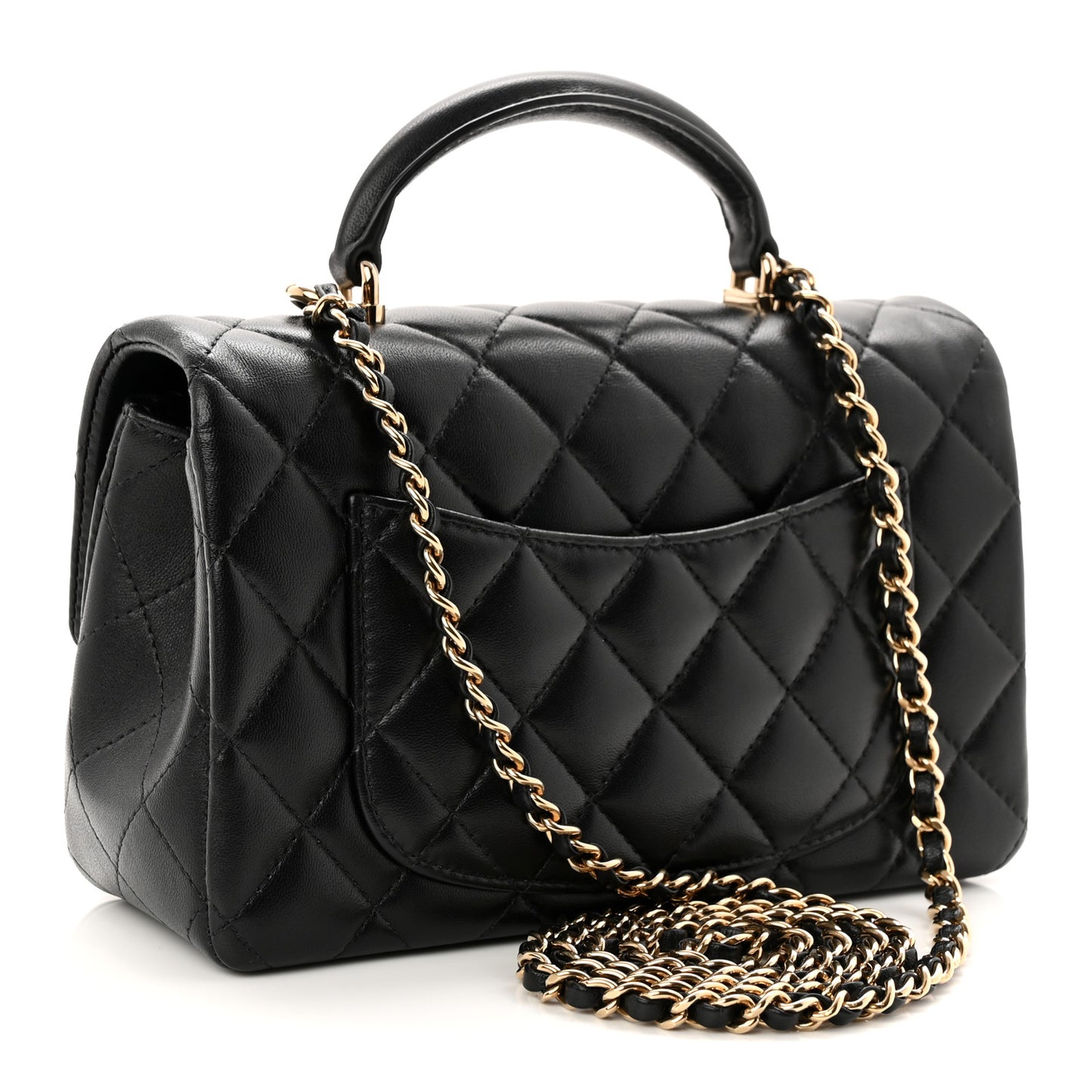 Lambskin Quilted Mini Top Handle Rectangular Flap Black