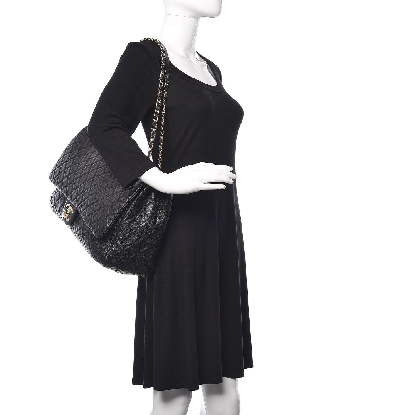 Calfskin Quilted XXL Travel Flap Bag Black