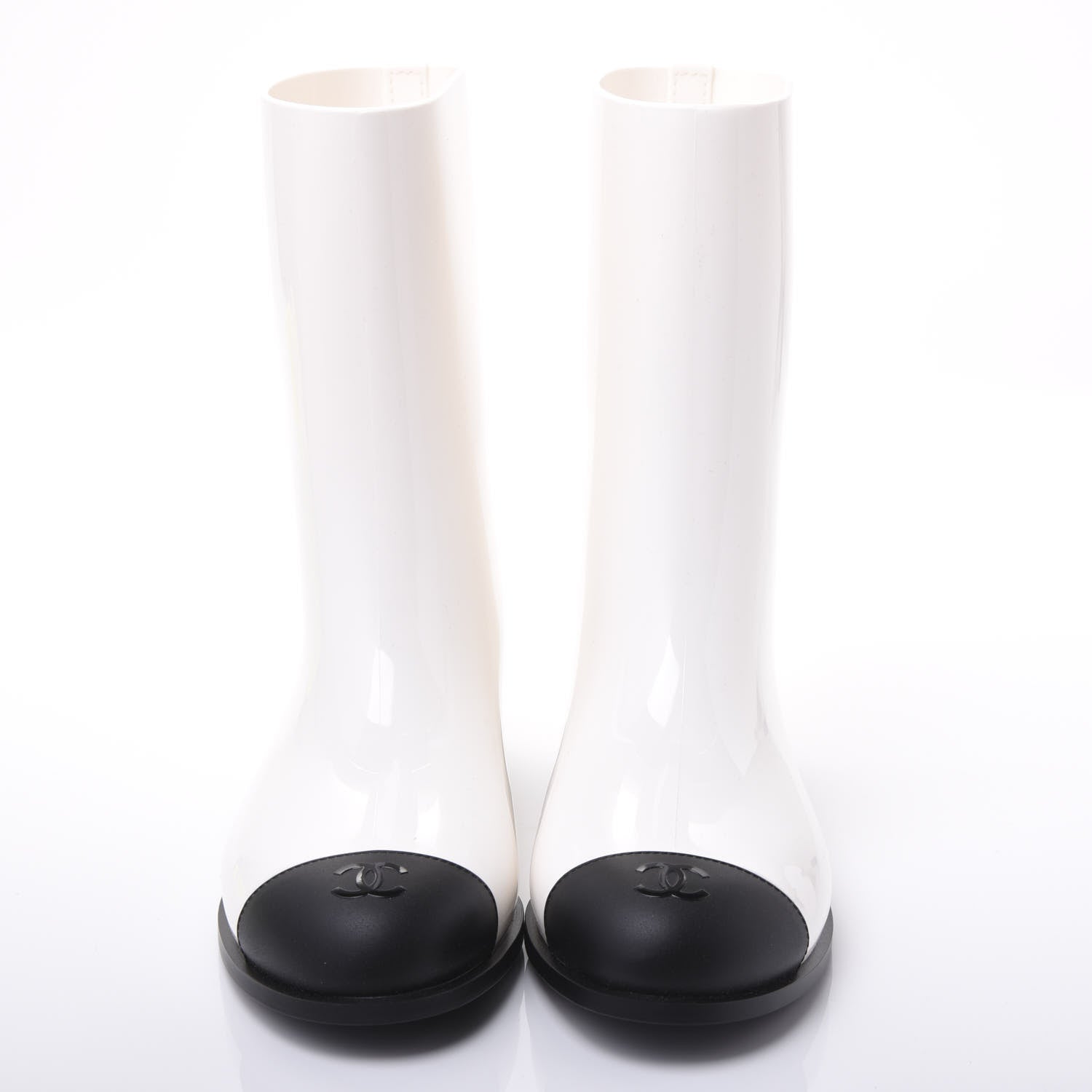 Chanel Rubber Rain Boots 39 Ivory Black 3 of 9