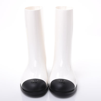 Chanel Rubber Rain Boots 39 Ivory Black 3 of 9