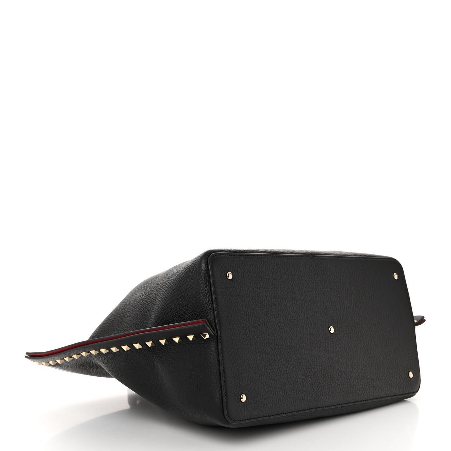 Grained Calfskin Rockstud Shoulder Tote Black