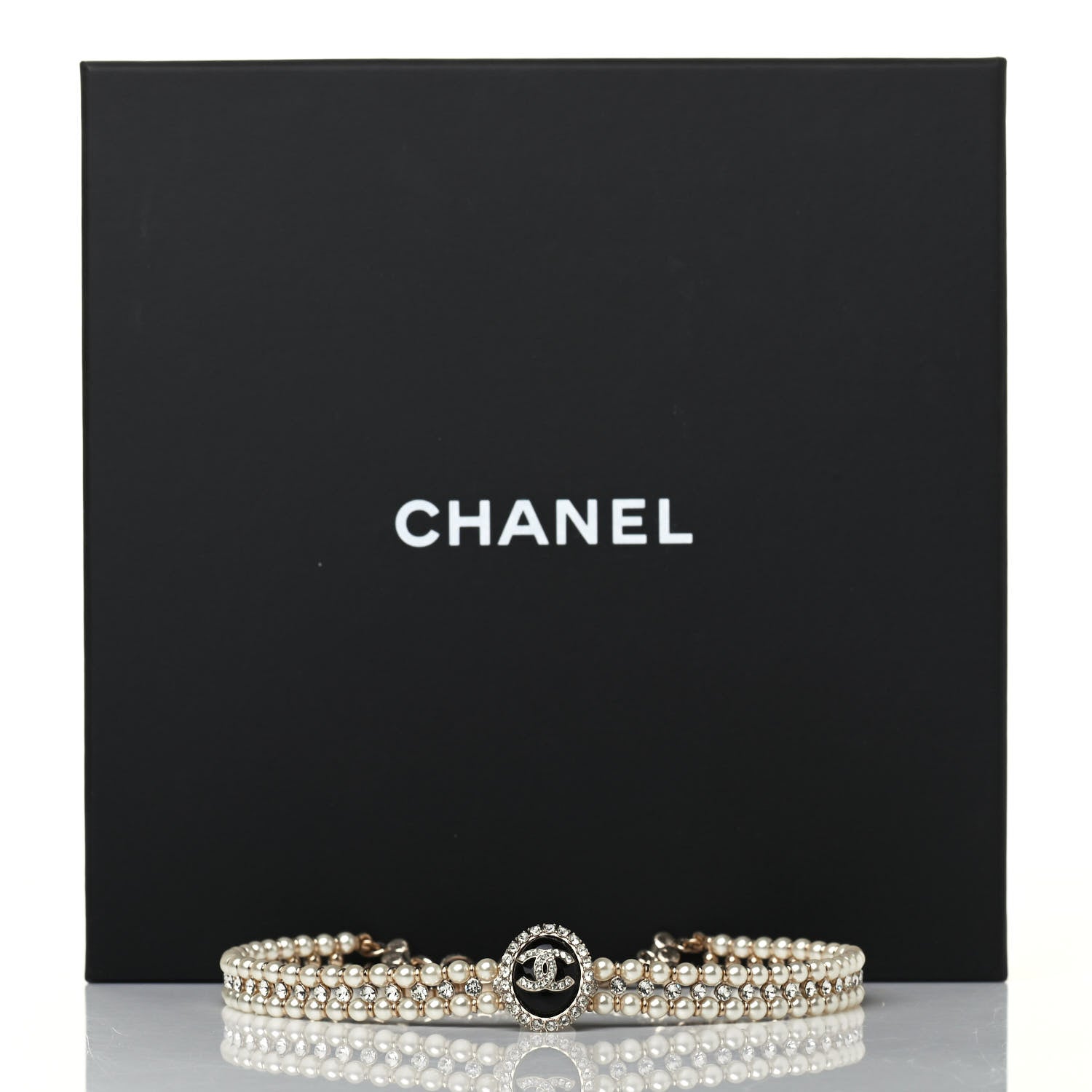Chanel Pearl Crystal CC Choker Necklace Gold Black 4 of 4