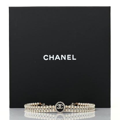 Chanel Pearl Crystal CC Choker Necklace Gold Black 4 of 4