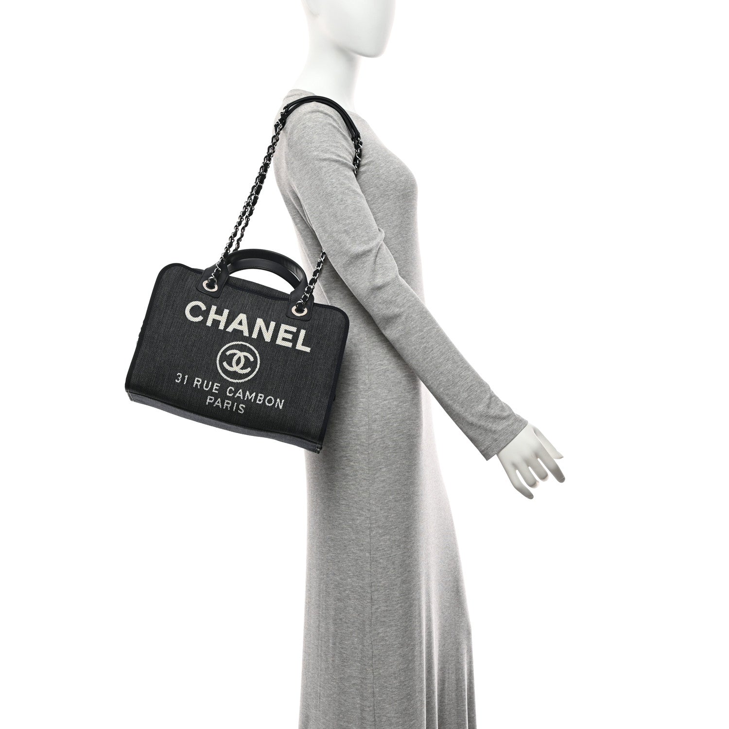 Chanel Denim Large Deauville Bowling Bag Blue 2 of 10