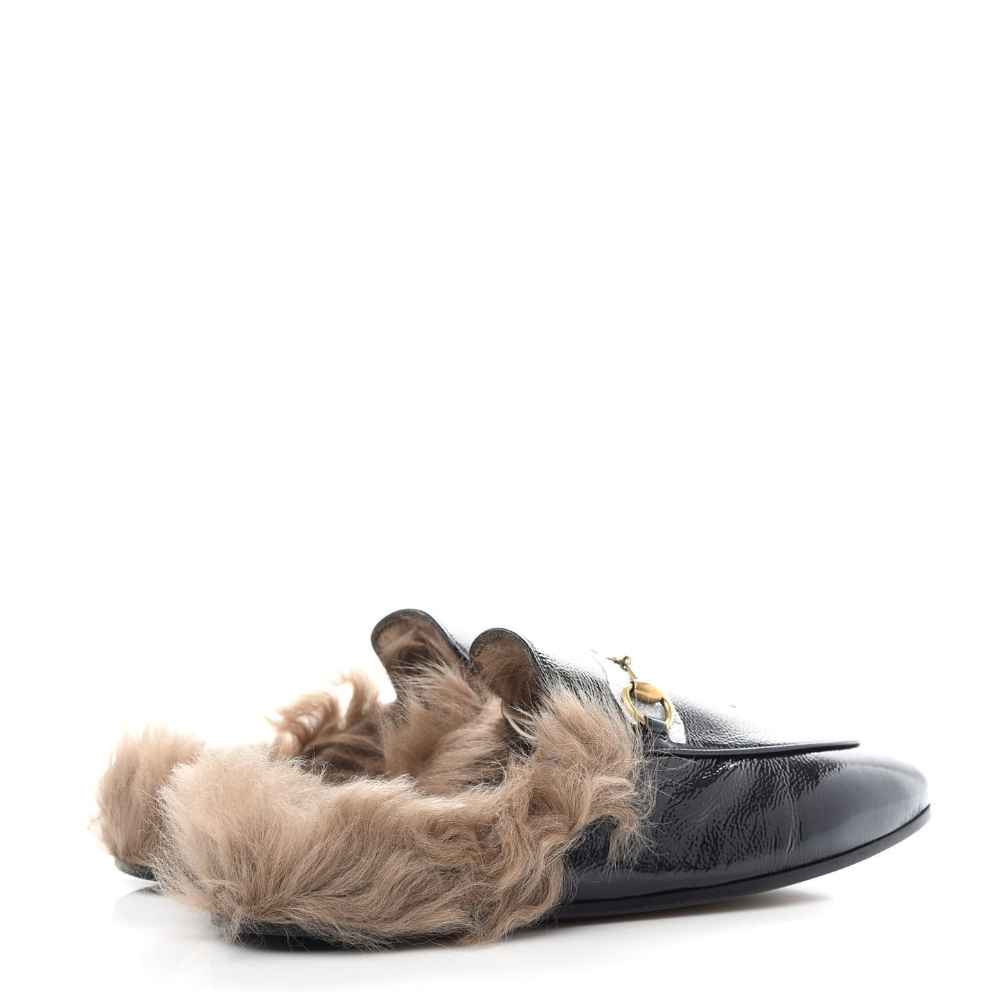 Patent Fur Womens Princetown Slippers 39 Black Natural