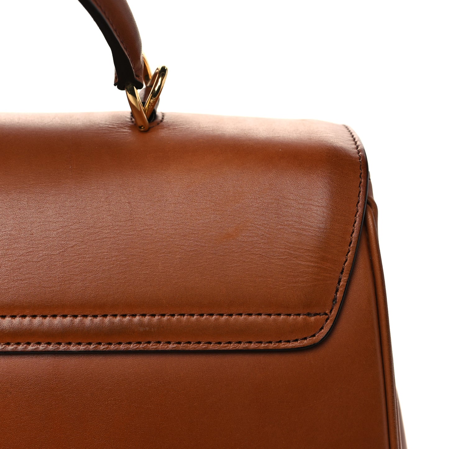 Satinated Calfskin Medium 16 Top Handle Bag Tan