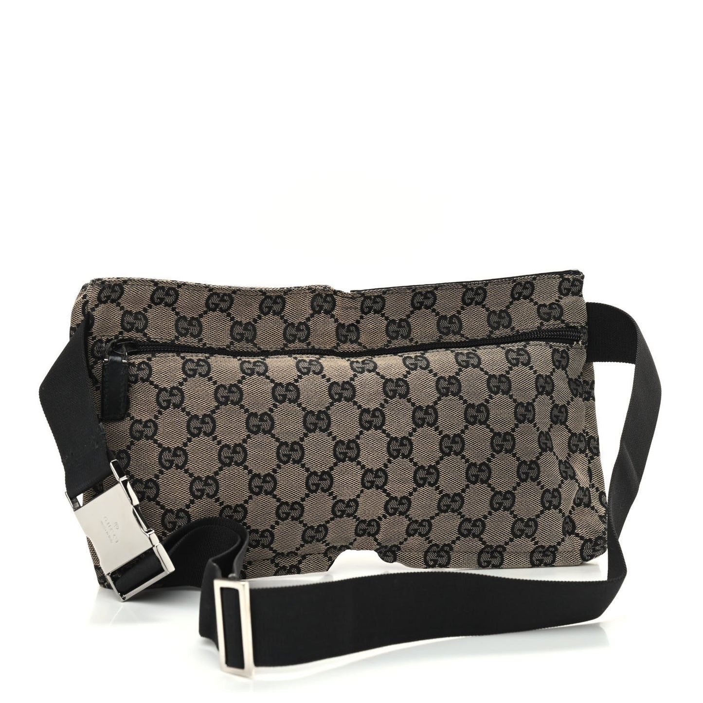 GG Monogram Double Pocket Belt Bag Black Beige