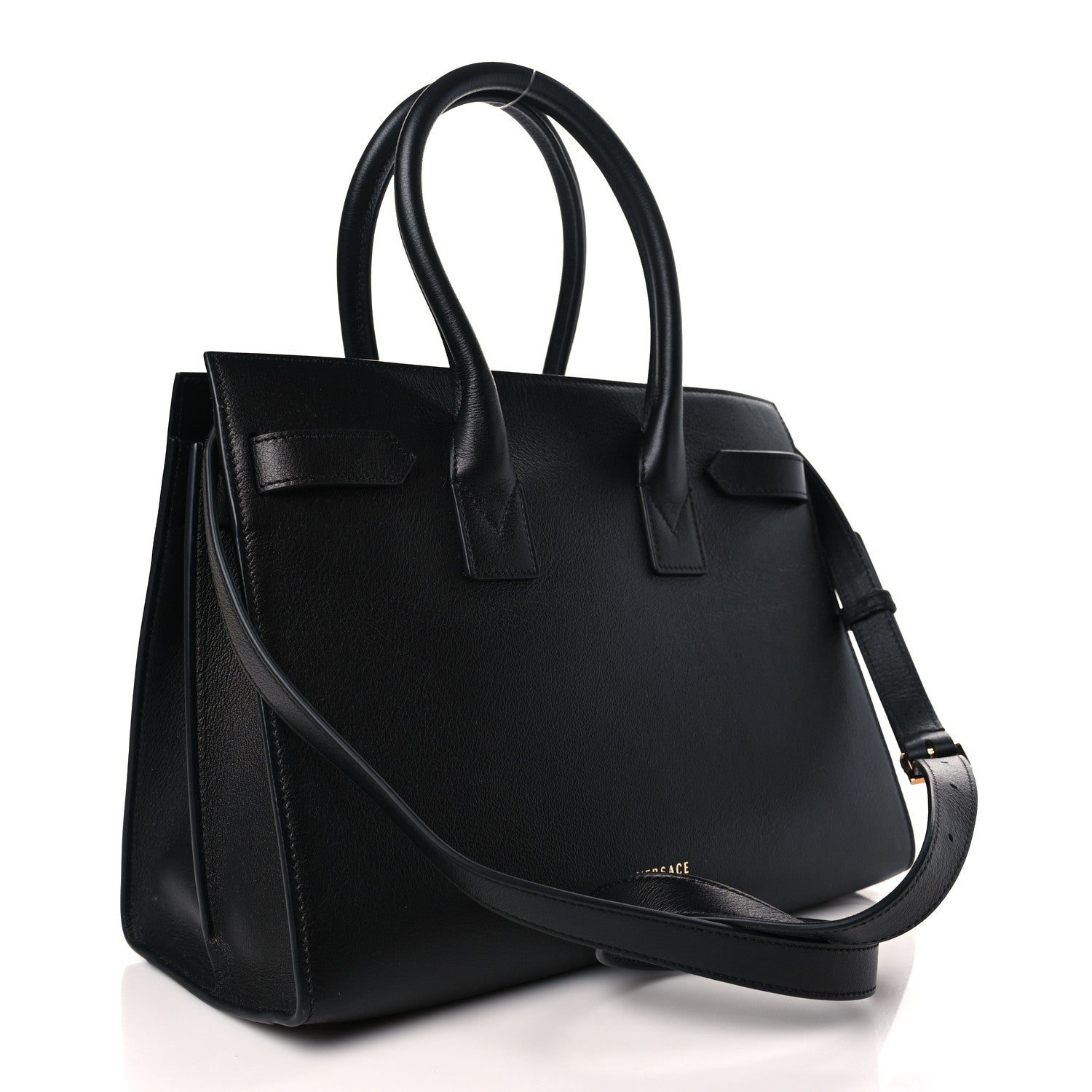 Versace Grained Calfskin Large Virtus Top Handle Shoulder Bag Black 3 of 8