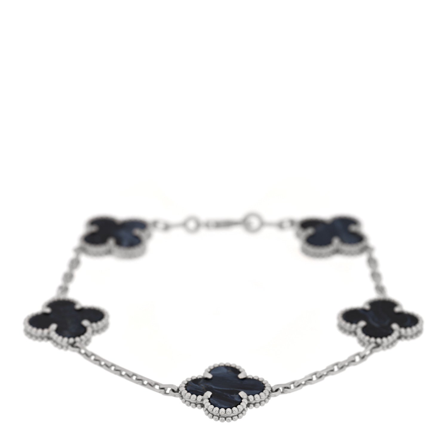 Van Cleef & Arpels 18K White Gold Pietersite 5 Motifs Vintage Alhambra Bracelet 1 of 4