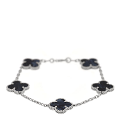 Van Cleef & Arpels 18K White Gold Pietersite 5 Motifs Vintage Alhambra Bracelet 1 of 4