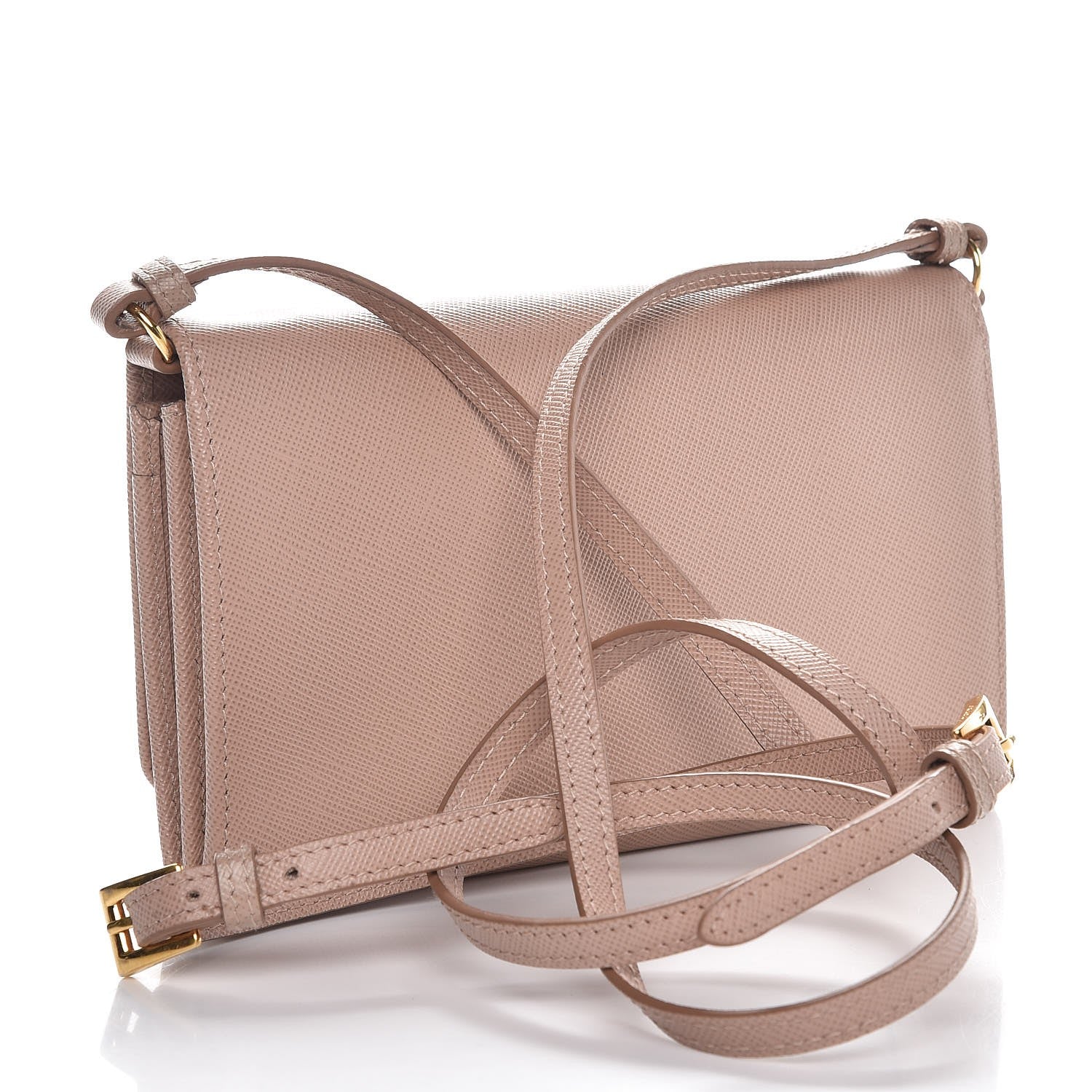 Prada Saffiano Metal Flap Wallet with Strap Cammeo 3 of 9