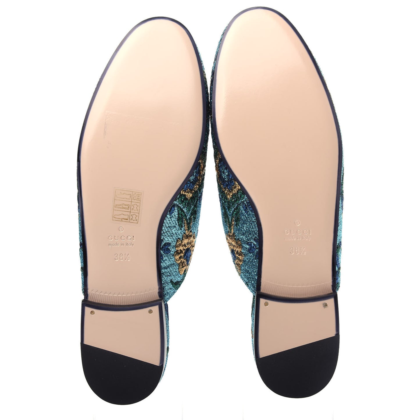 Iridescent Brocade Womens Princetown Slippers 38.5 Azure Multicolor Oro